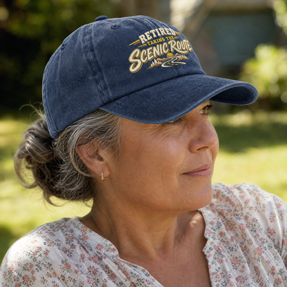"Retired. Taking The Scenic Route" Vintage Washed Cap