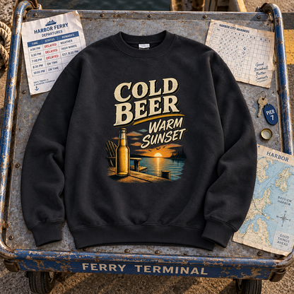 "Cold Beer. Warm Sunset" Vintage Sweatshirt