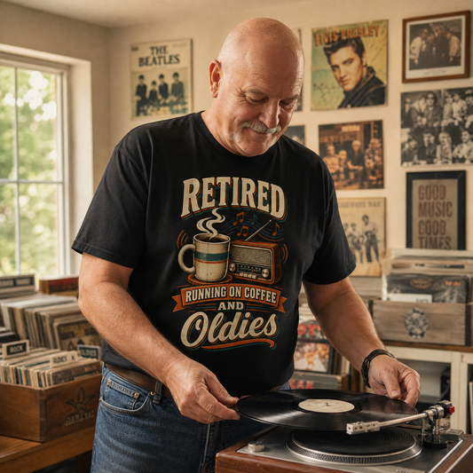 "Retired. Running On Coffee And Oldies" Vintage T-Shirt