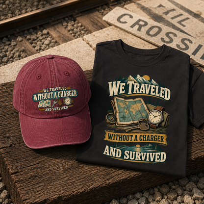 "We Traveled Without A Charger And Survived" Vintage T-Shirt