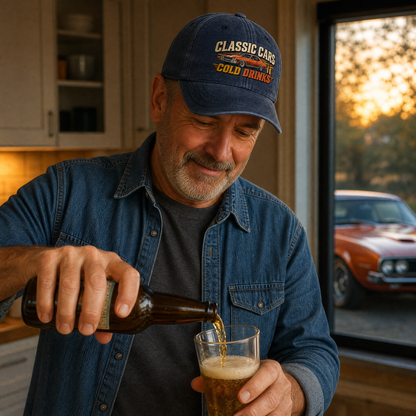 "Classic Cars. Cold Drinks" Vintage Washed Cap