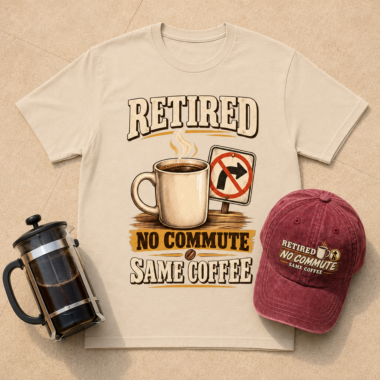 "Retired. No Commute Same Coffee" Vintage T-Shirt