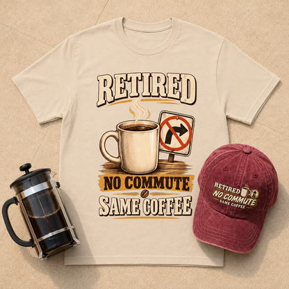 "Retired. No Commute Same Coffee" Vintage T-Shirt