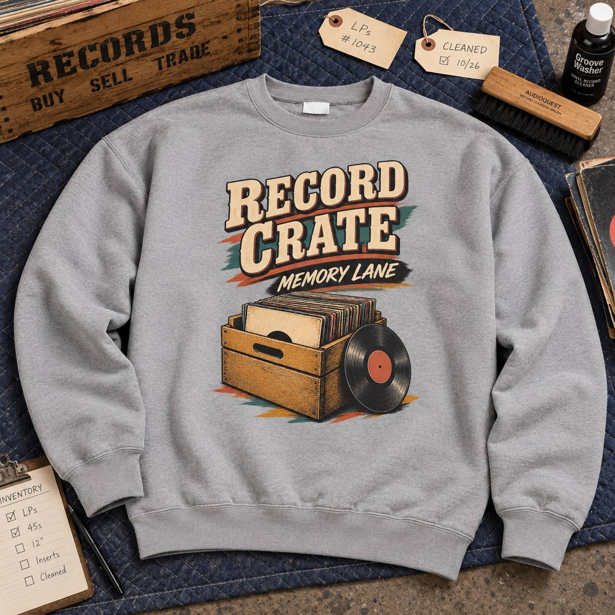 "Record Crate. Memory Lane" Vintage Sweatshirt
