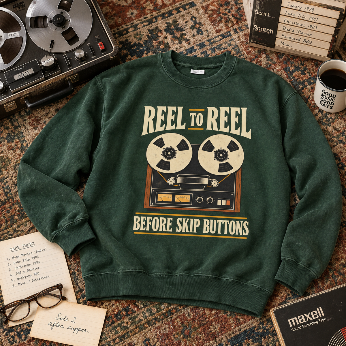 "Reel To Reel Before Skip Buttons" Vintage Sweatshirt