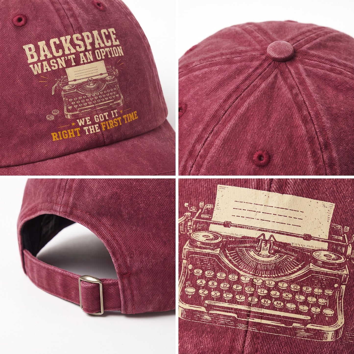 "Backspace Wasn't An Option. We Got It Right The First Time" Vintage Washed Cap