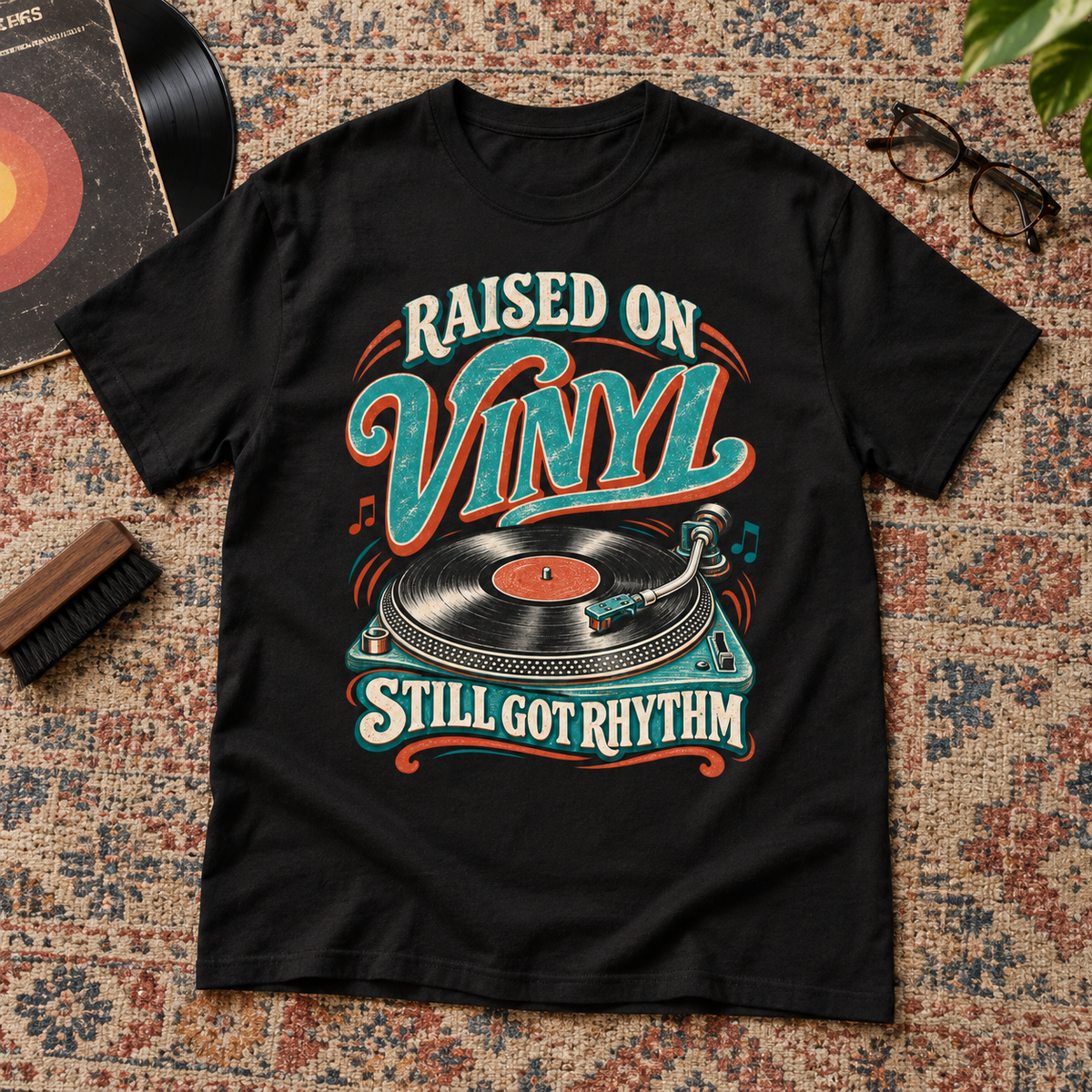 "Raised On Vinyl. Still Got Rhythm" Vintage T-Shirt