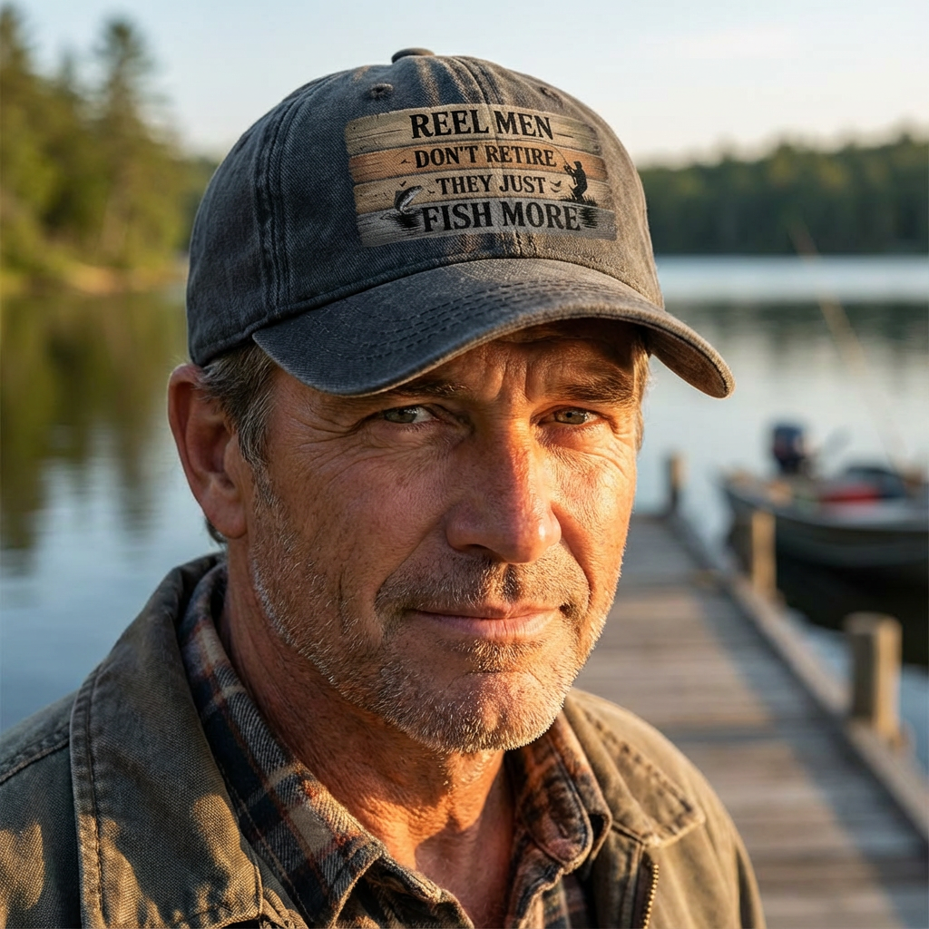 "Reel Men Don’t Retire – They Just Fish More" Vintage Cap