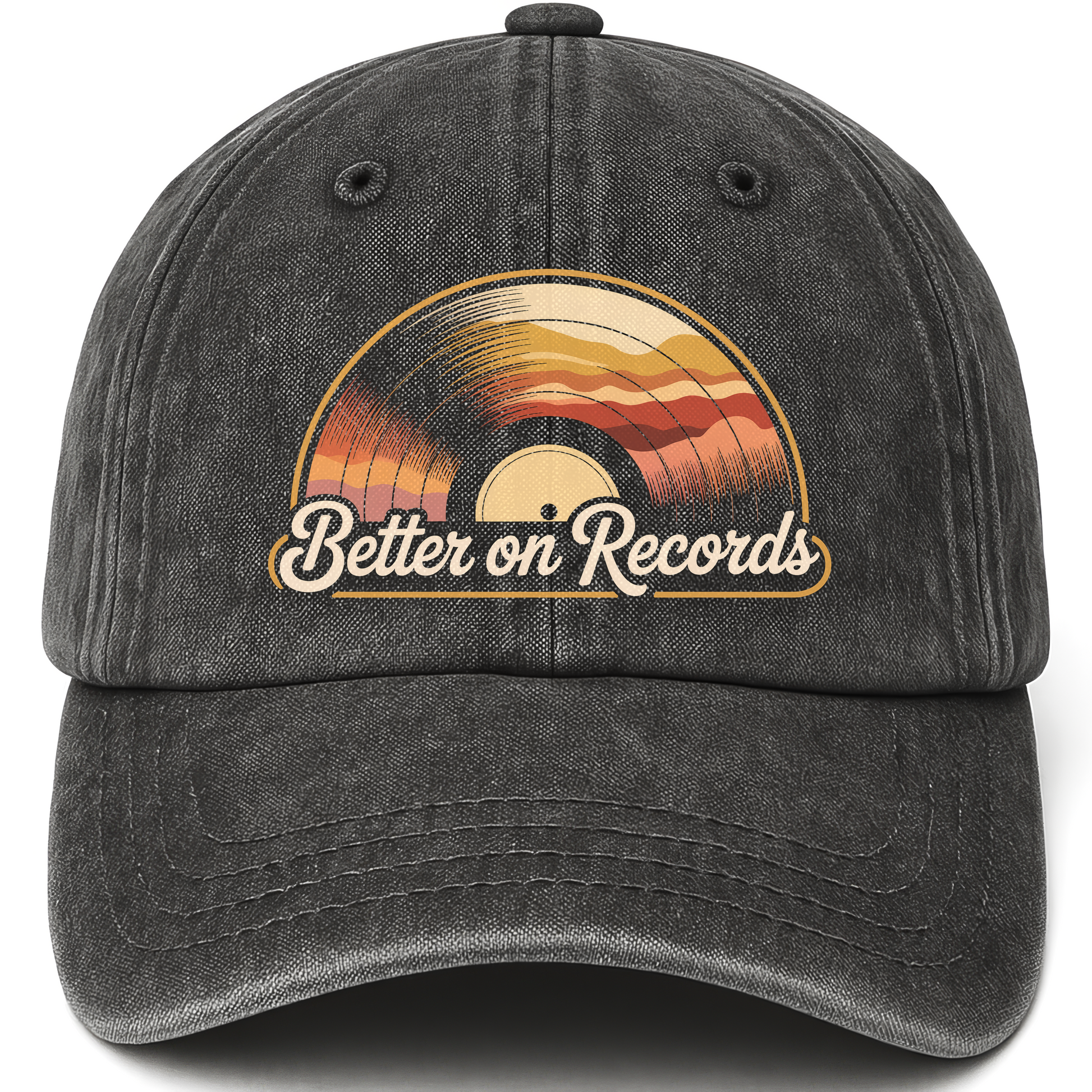 Black vintage washed cap with Better On Records printed front design