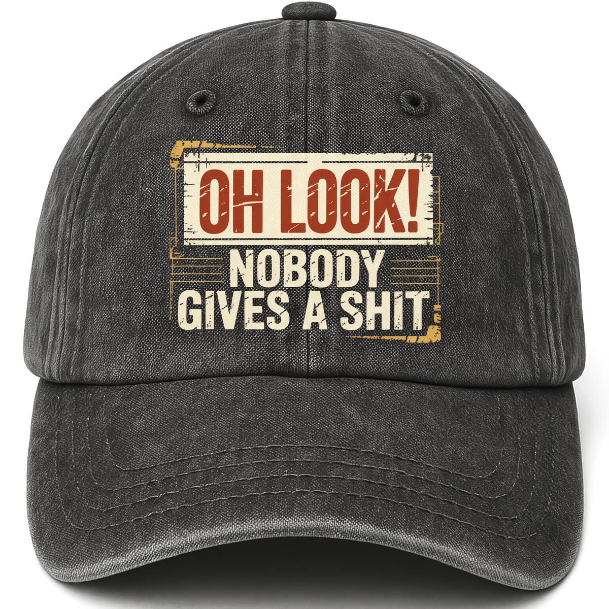 Black vintage washed cap with Oh Look! Nobody Gives a Sh*t printed front design