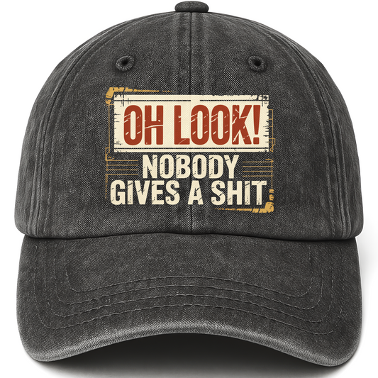 Black vintage washed cap with Oh Look! Nobody Gives a Sh*t printed front design