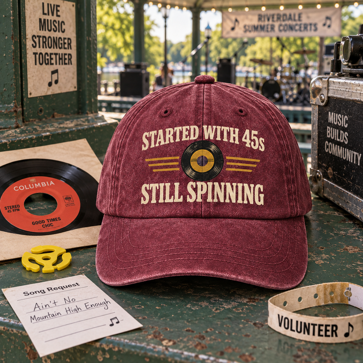"Started With 45s. Still Spinning" Vintage Washed Cap
