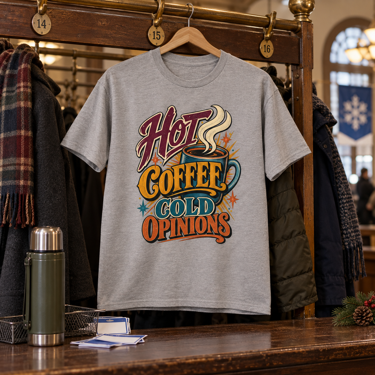 "Hot Coffee. Cold Opinions" Vintage T-Shirt