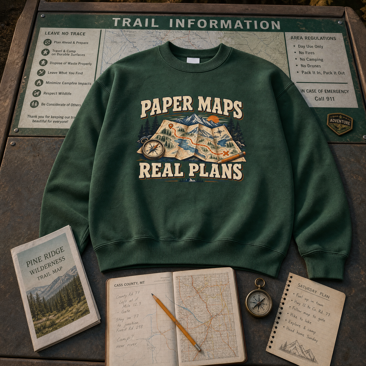 "Paper Maps. Real Plans" Vintage Sweatshirt