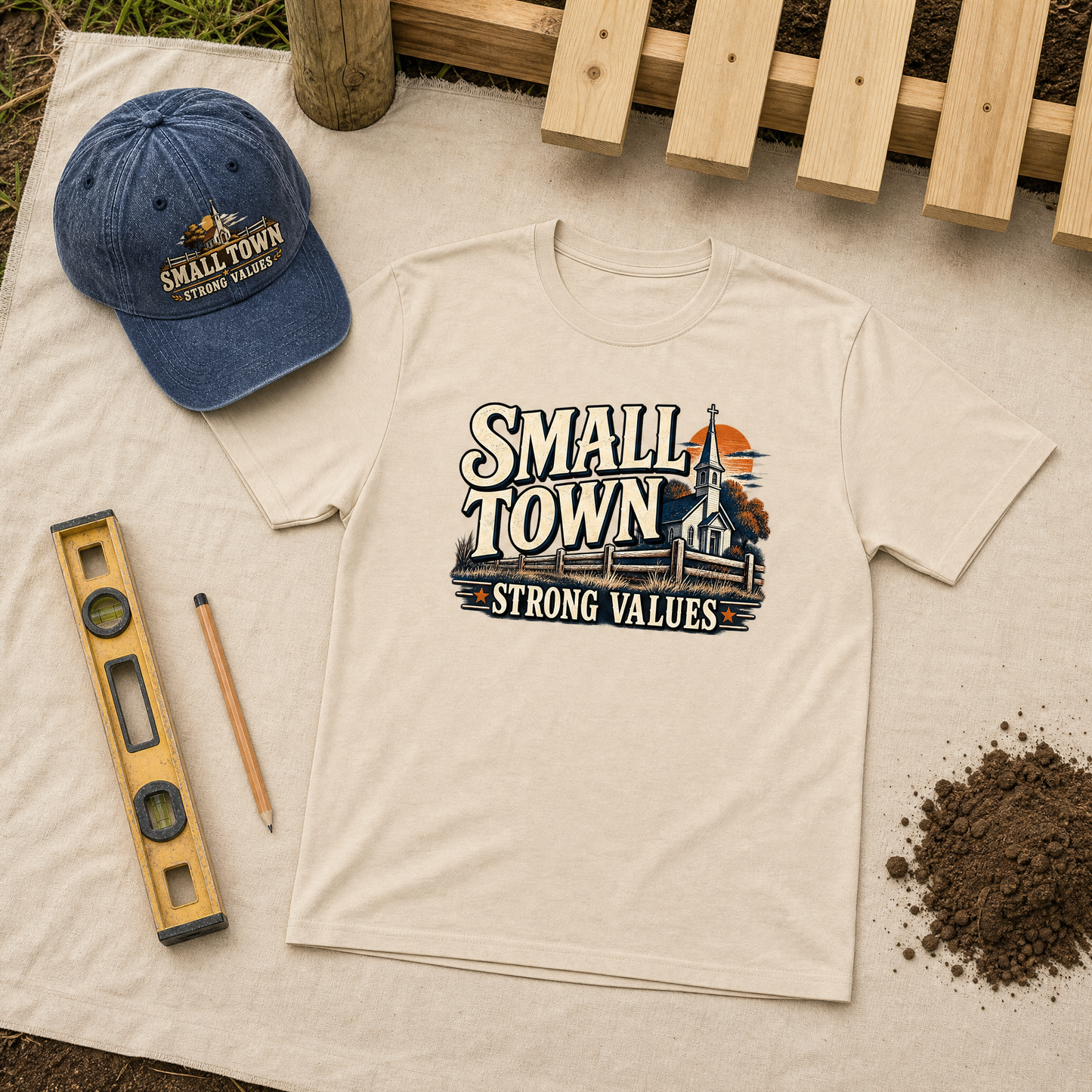 "Small Town. Strong Values" Vintage T-Shirt