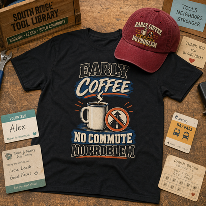 "Early Coffee. No Commute No Problem" Vintage T-Shirt