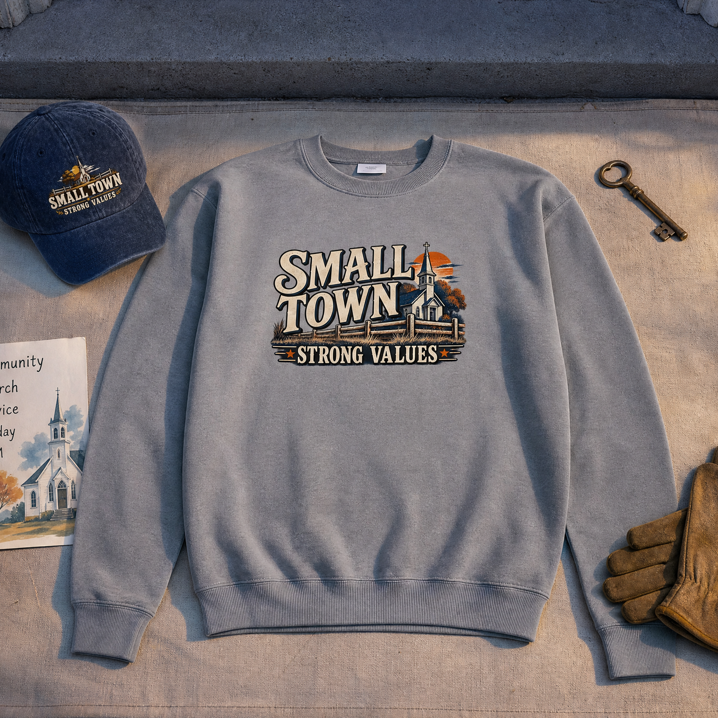 "Small Town. Strong Values" Vintage Sweatshirt