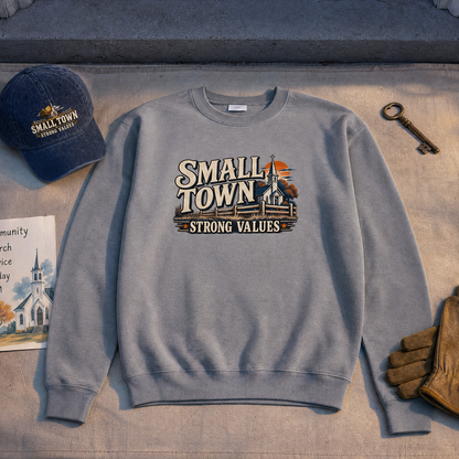 "Small Town. Strong Values" Vintage Sweatshirt