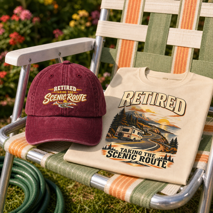 "Retired. Taking The Scenic Route" Vintage Washed Cap