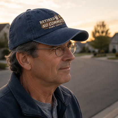 "Retired. No Commute Same Coffee" Vintage Washed Cap