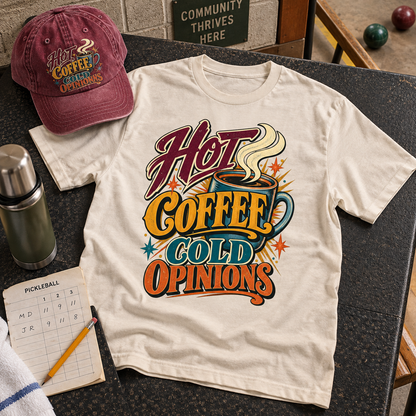 "Hot Coffee. Cold Opinions" Vintage T-Shirt