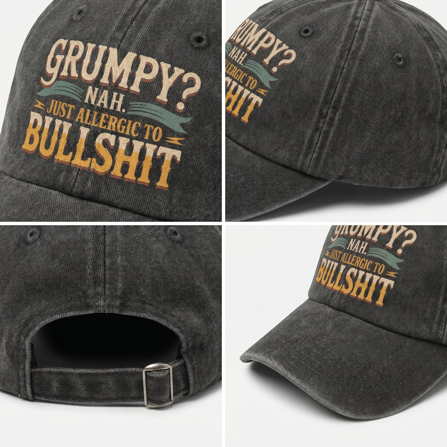 "Grumpy? Nah. Just Allergic to Bullsh*t" Vintage Washed Cap