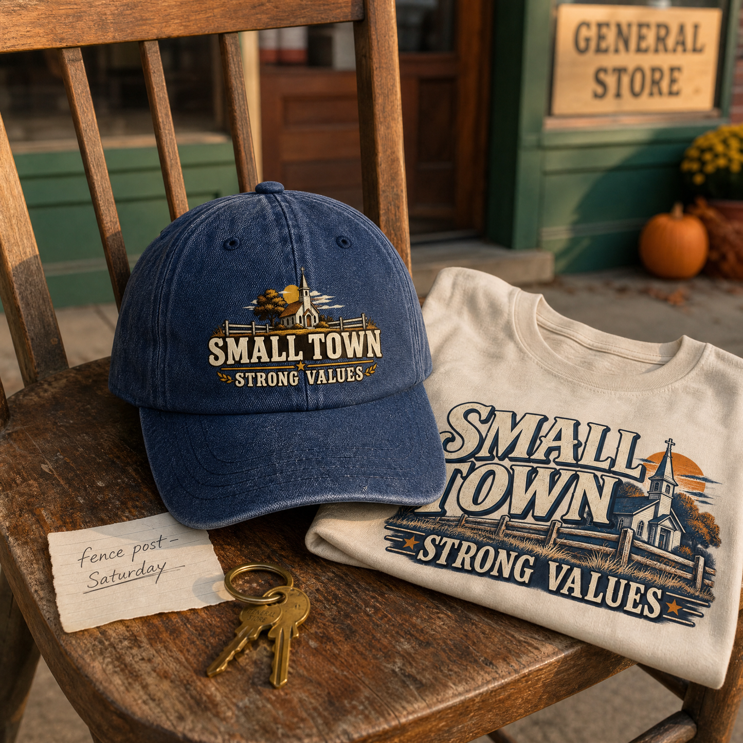 "Small Town. Strong Values" Vintage Washed Cap