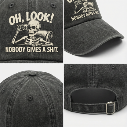 "Oh Look Nobody Gives a Sh*t" Skeleton Vintage Denim Cap