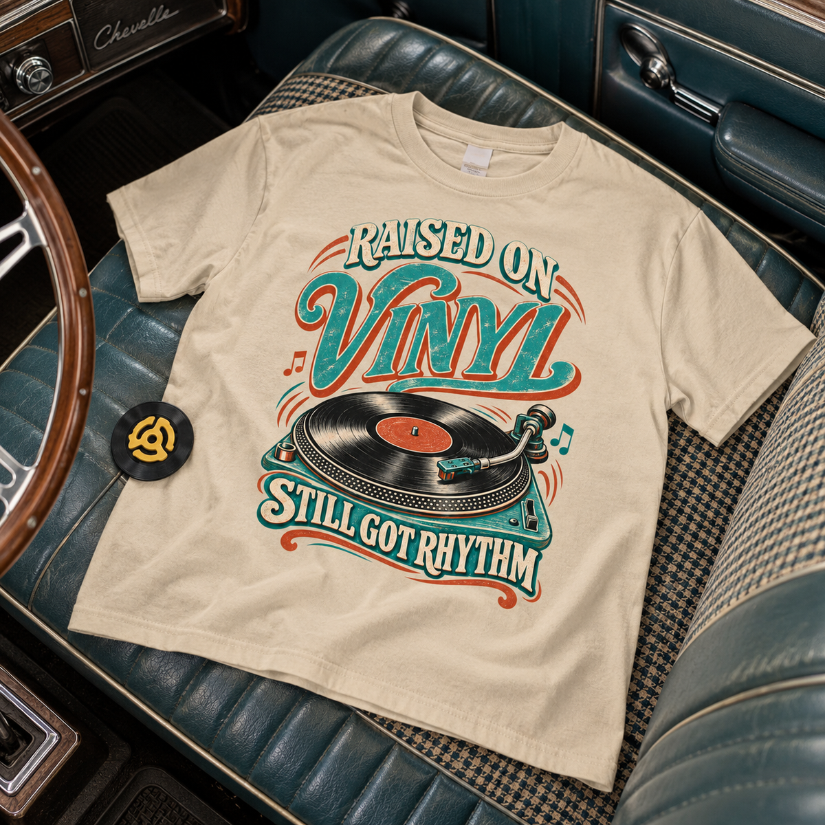 "Raised On Vinyl. Still Got Rhythm" Vintage T-Shirt