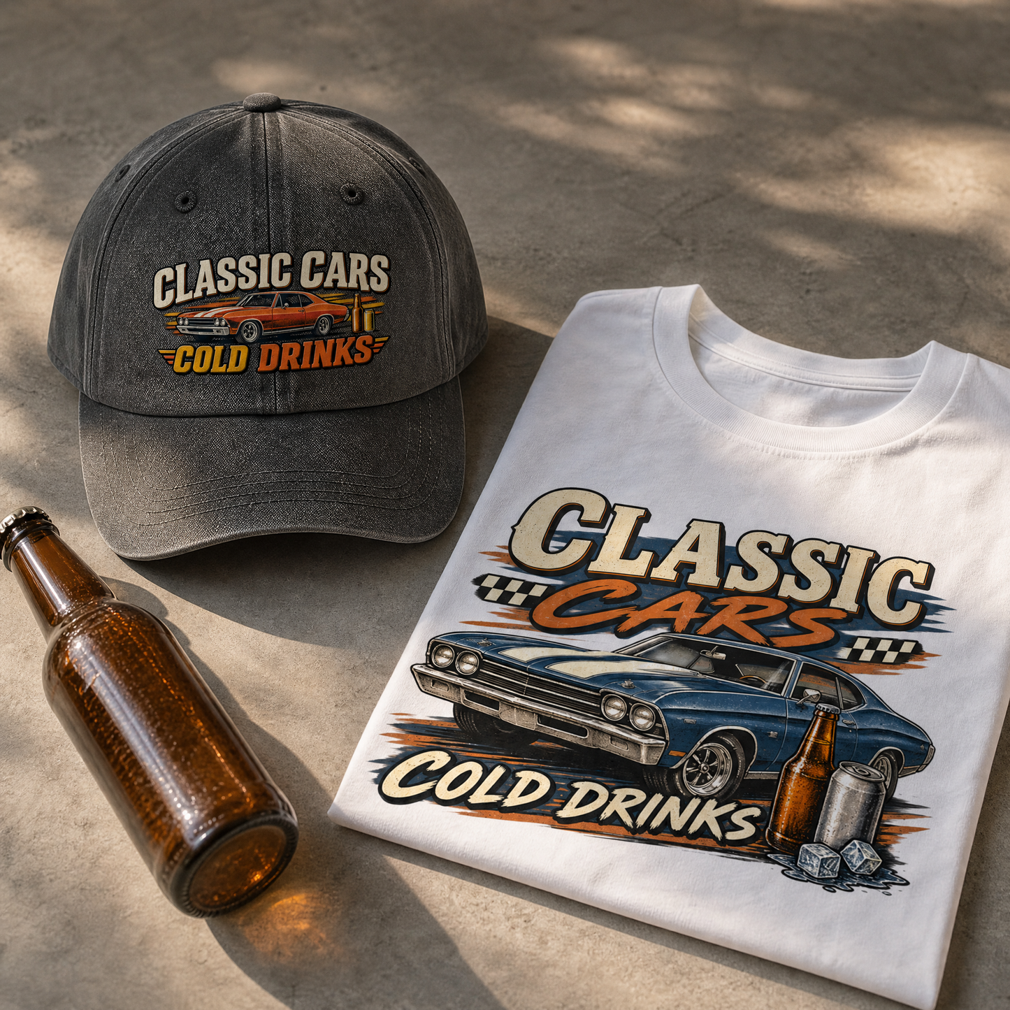 "Classic Cars. Cold Drinks" Vintage Washed Cap