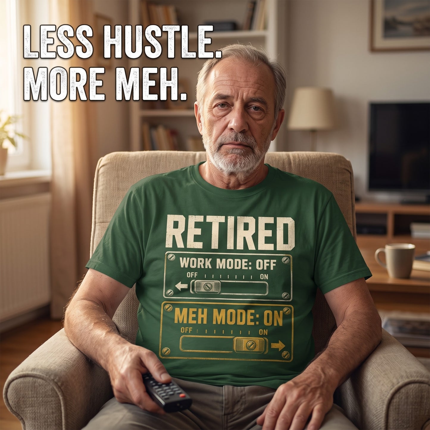 Vintage T-shirt with Retired. Meh Mode On printed front graphic design