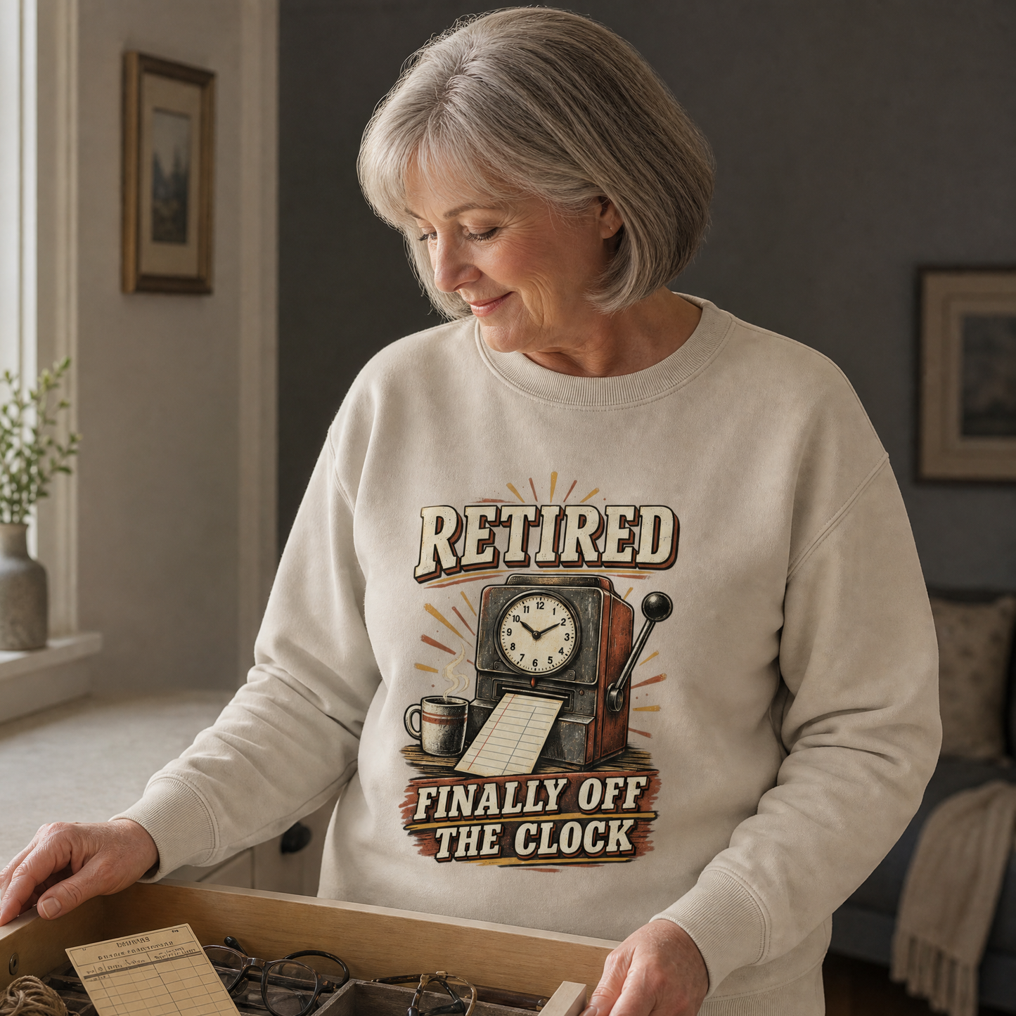 "Retired. Finally Off The Clock" Vintage Sweatshirt