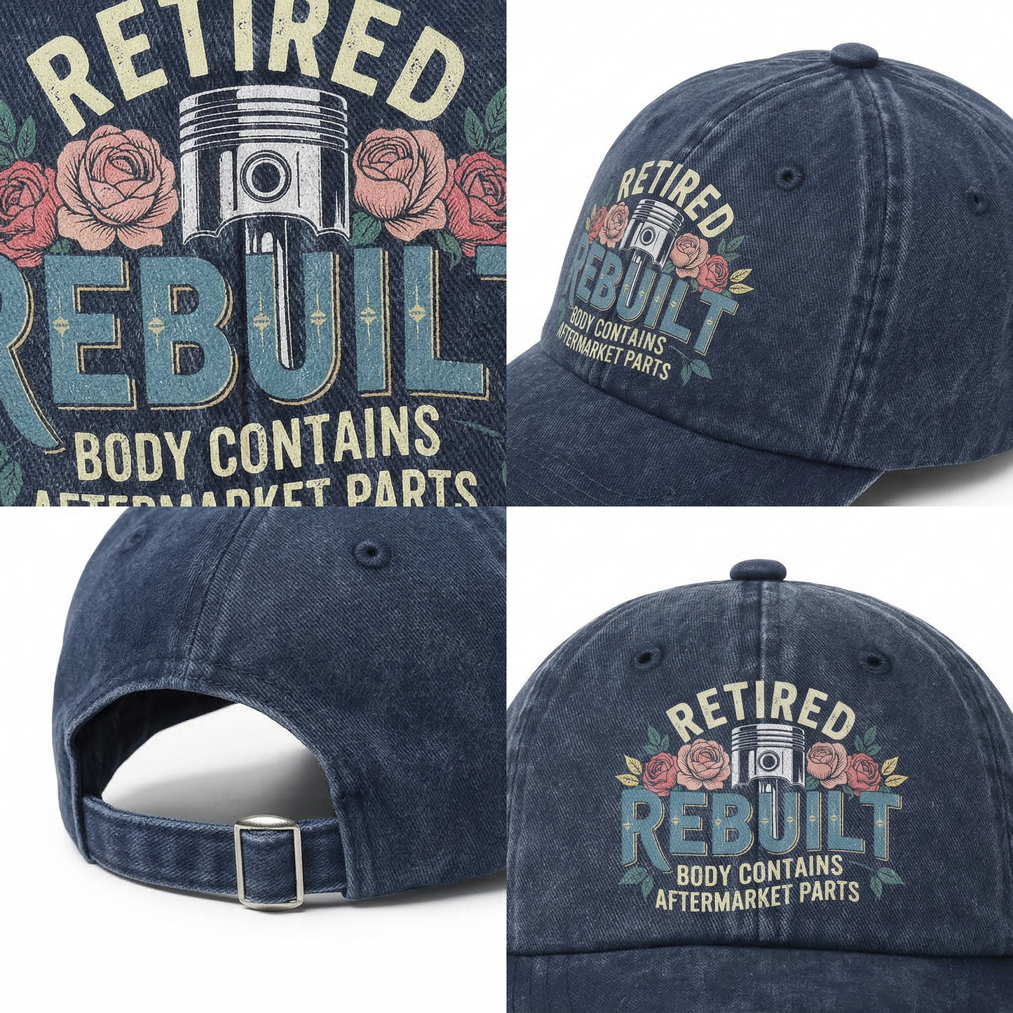"Retired Rebuilt Body Contains Aftermarket Parts" Vintage Washed Cap