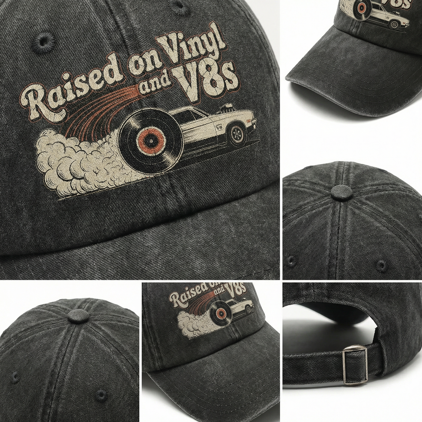 "Raised on Vinyl and V8s" Vintage Muscle Car Cap