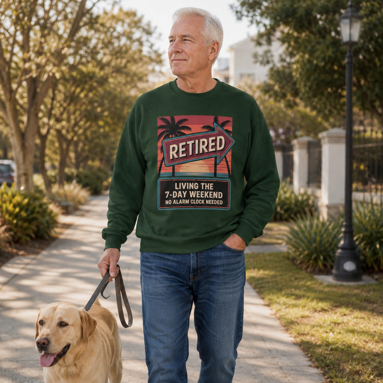 "Retired. Living the 7-Day Weekend. No Alarm Clock Needed" Vintage Sweatshirt