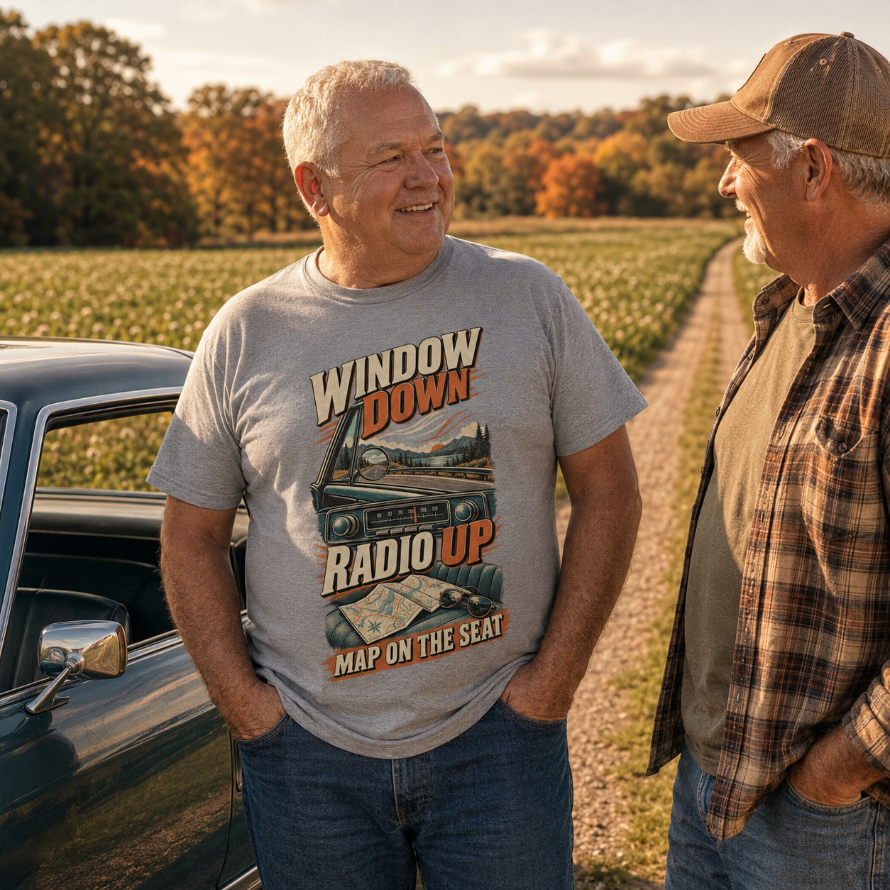 "Window Down Radio Up. Map On The Seat" Vintage T-Shirt