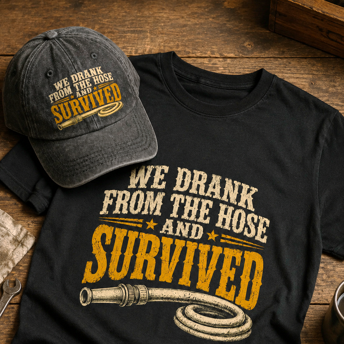 "We Drank From The Hose and Survived" Vintage Washed Cap