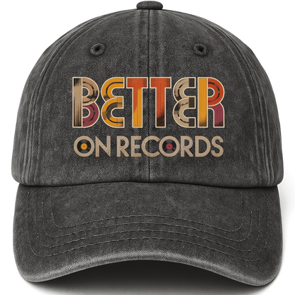 Black vintage washed cap with Better On Records printed front design