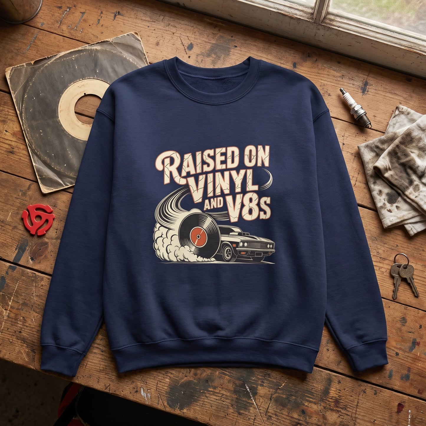 "Raised on Vinyl and V8s" Vintage Sweatshirt