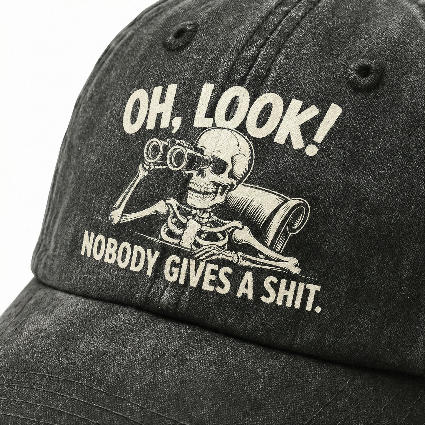 "Oh Look Nobody Gives a Sh*t" Skeleton Vintage Denim Cap