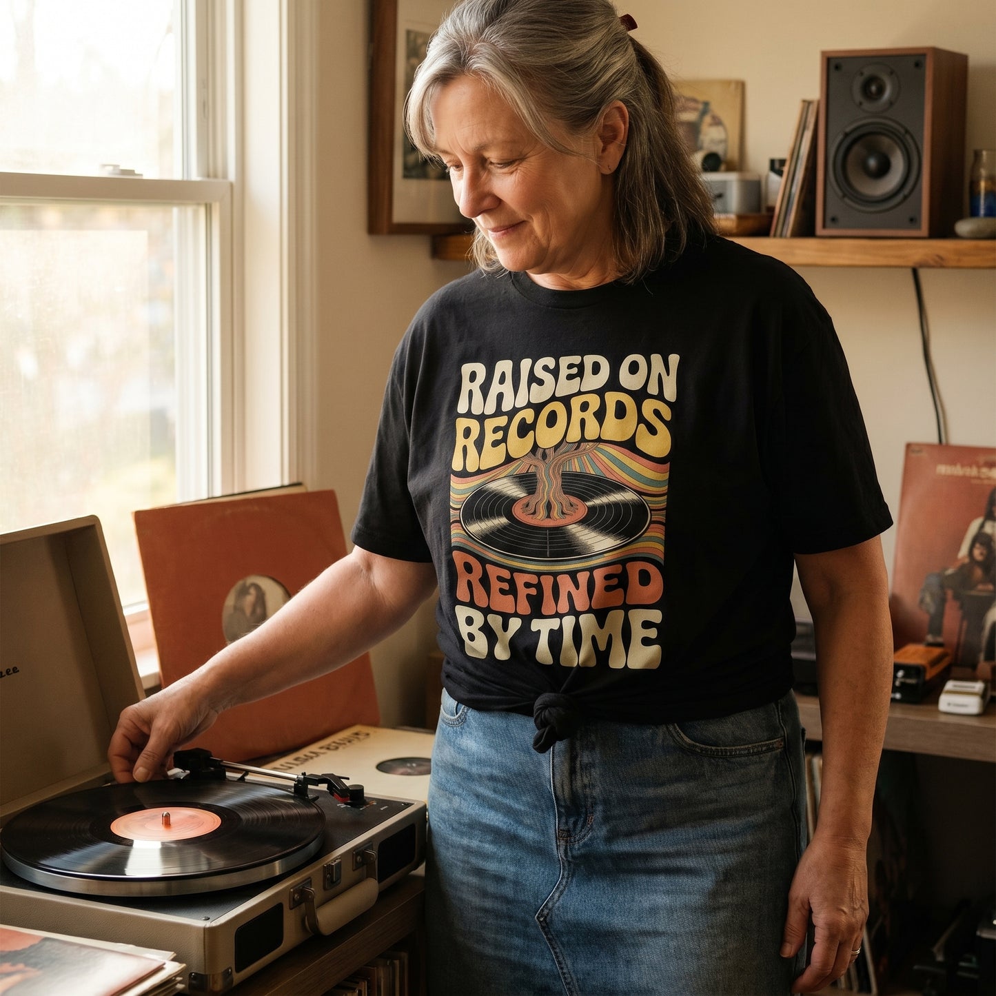 "Raised On Records. Refined By Time" Vintage T-Shirt