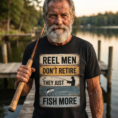 "Reel Men Don’t Retire – They Just Fish More" Vintage T-Shirt