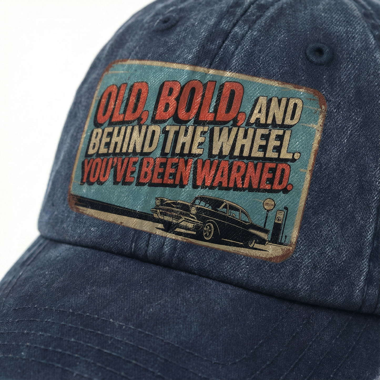 “Old, Bold, And Behind The Wheel. You’ve Been Warned.” Retro Pitstop Rebel Cap