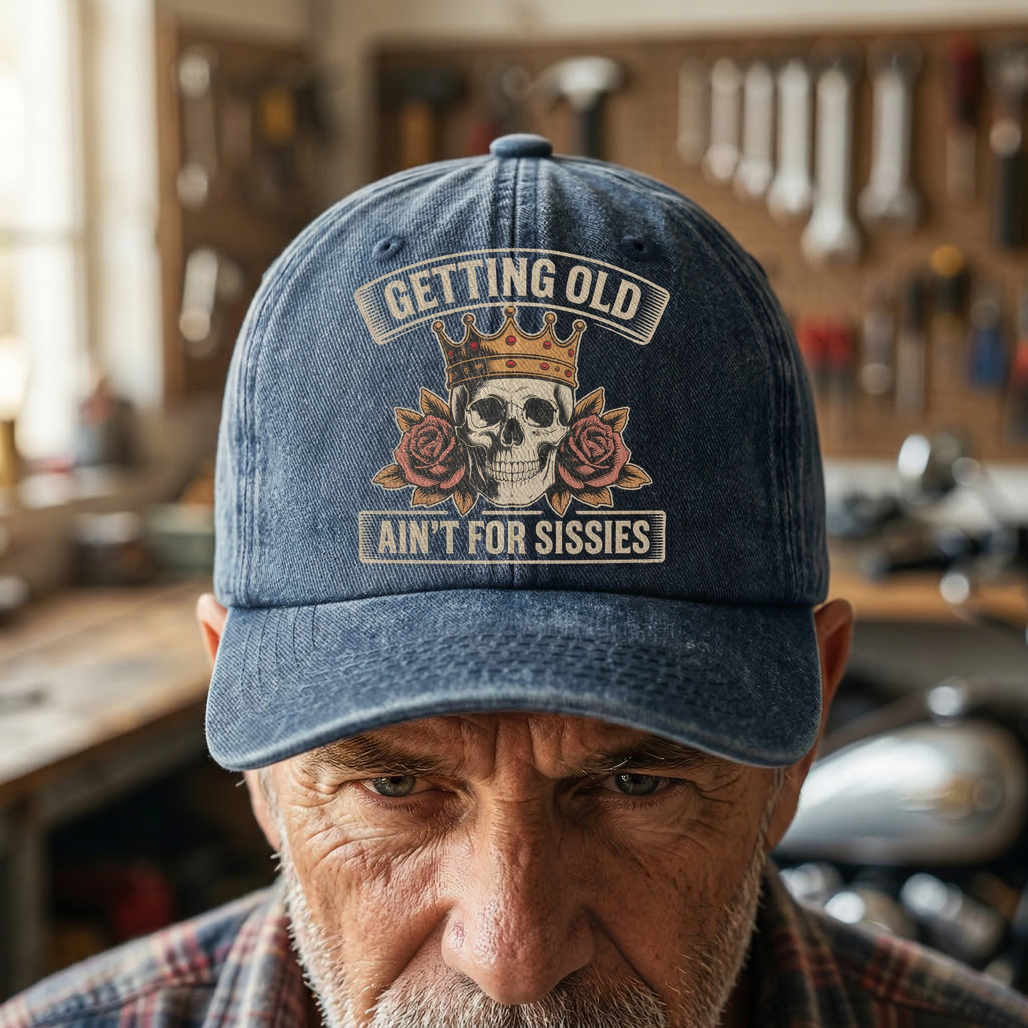 "Getting Old Ain’t For Sissies" Vintage Skull Crown Cap