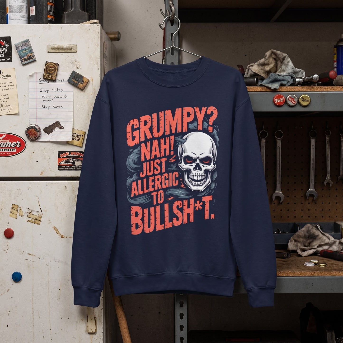 "Grumpy Nah! Just Allergic to Bullsht" Distressed Frame Sweatshirt