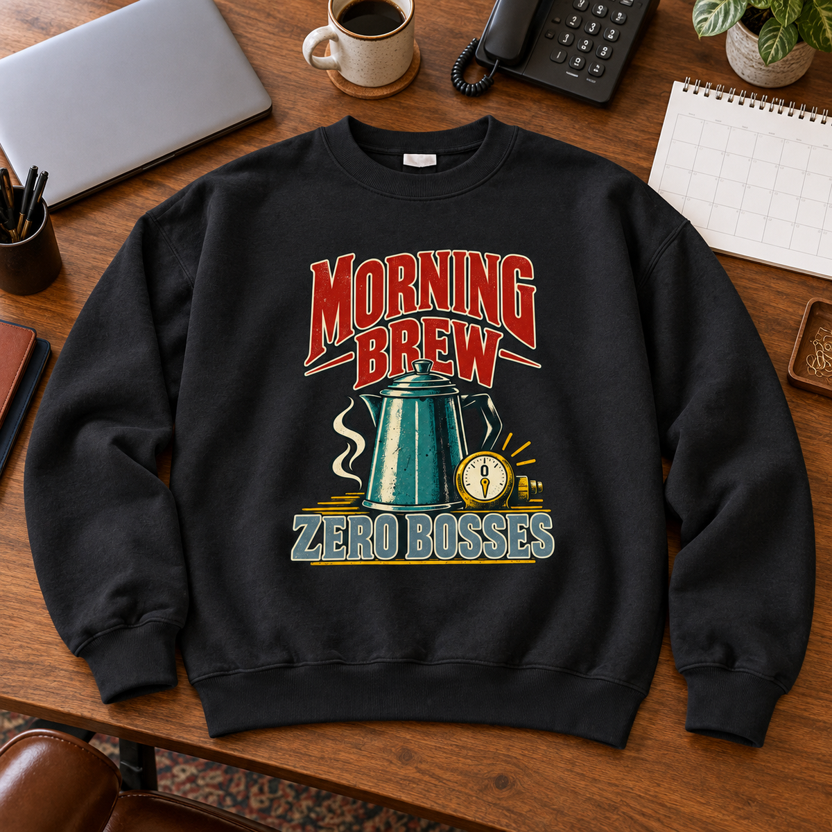 "Morning Brew. Zero Bosses" Vintage Sweatshirt