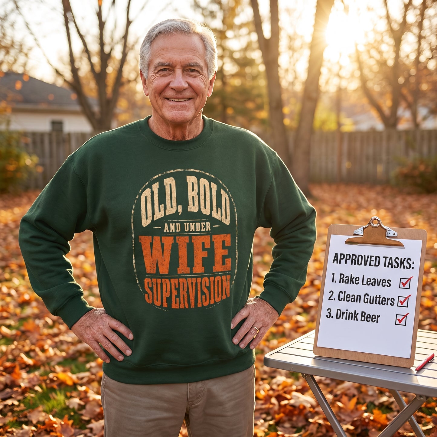 "Old, Bold and Under Wife Supervision" Funny Vintage Sweatshirt