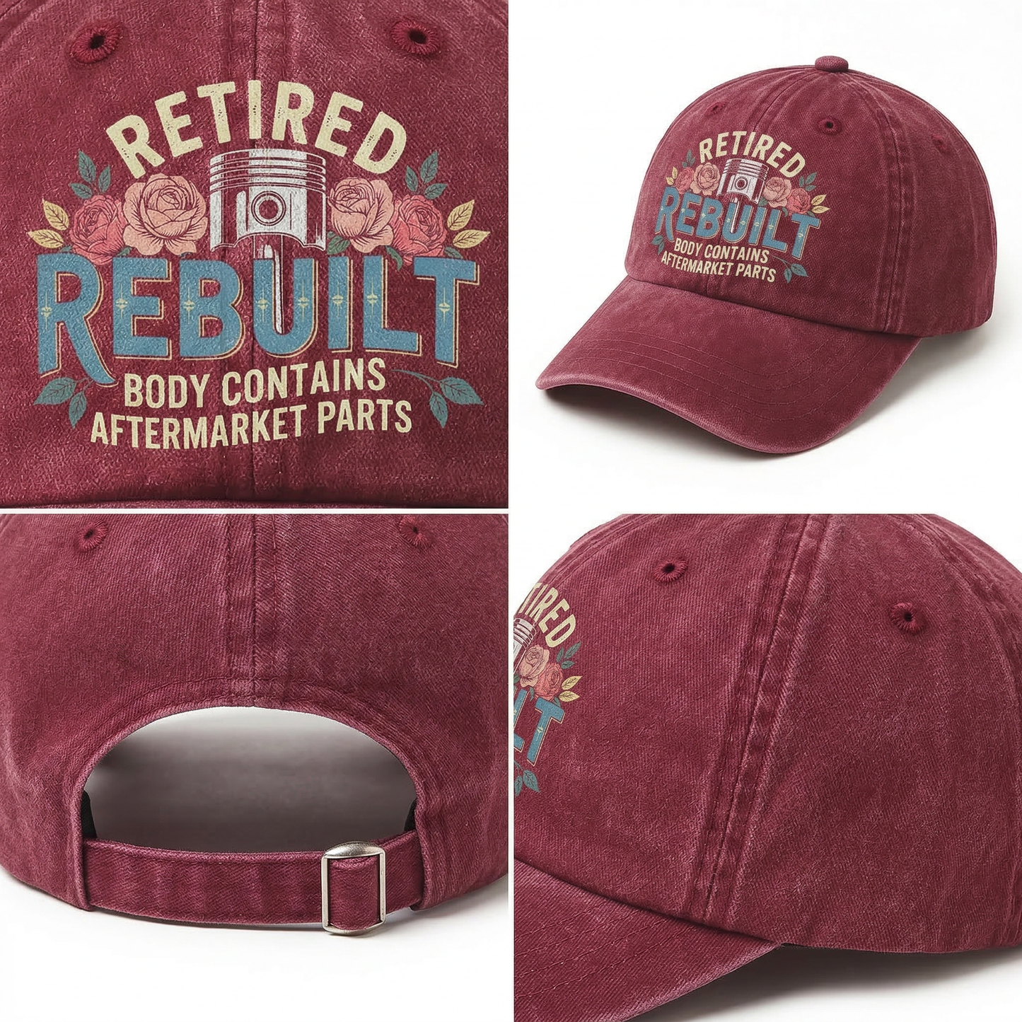 "Retired Rebuilt Body Contains Aftermarket Parts" Vintage Washed Cap