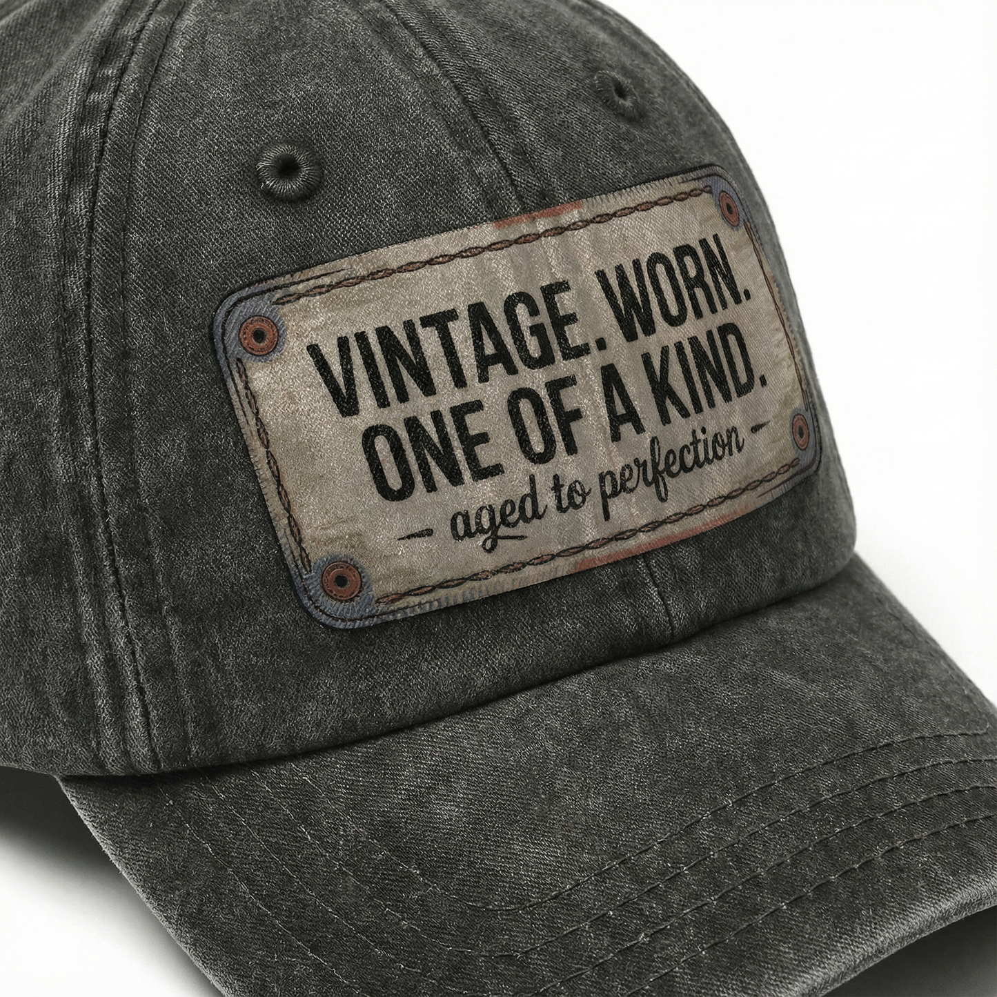 “Vintage. Worn. One Of A Kind. Aged To Perfection” Stitchplate Heritage Cap
