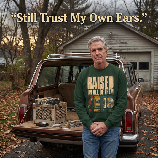 Vintage sweatshirt with Raised on All of Them printed media collection design